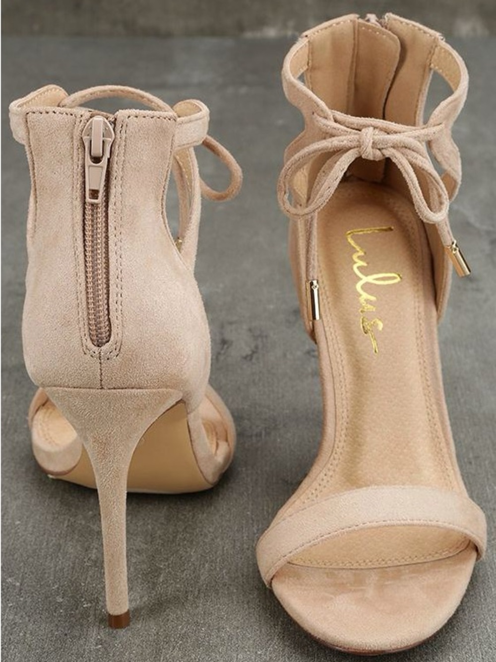Lulu's Nude Ankle-Tie Stiletto Heels Size 7.5